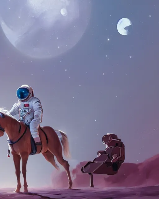 Prompt: sitting astronaut under the horse, artstation