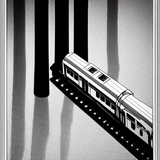 Image similar to a beautiful train in a station, minimalist style, elegant, dramatic contrast, minimal art by ariel sun, black and white ink, trending on artstation hq