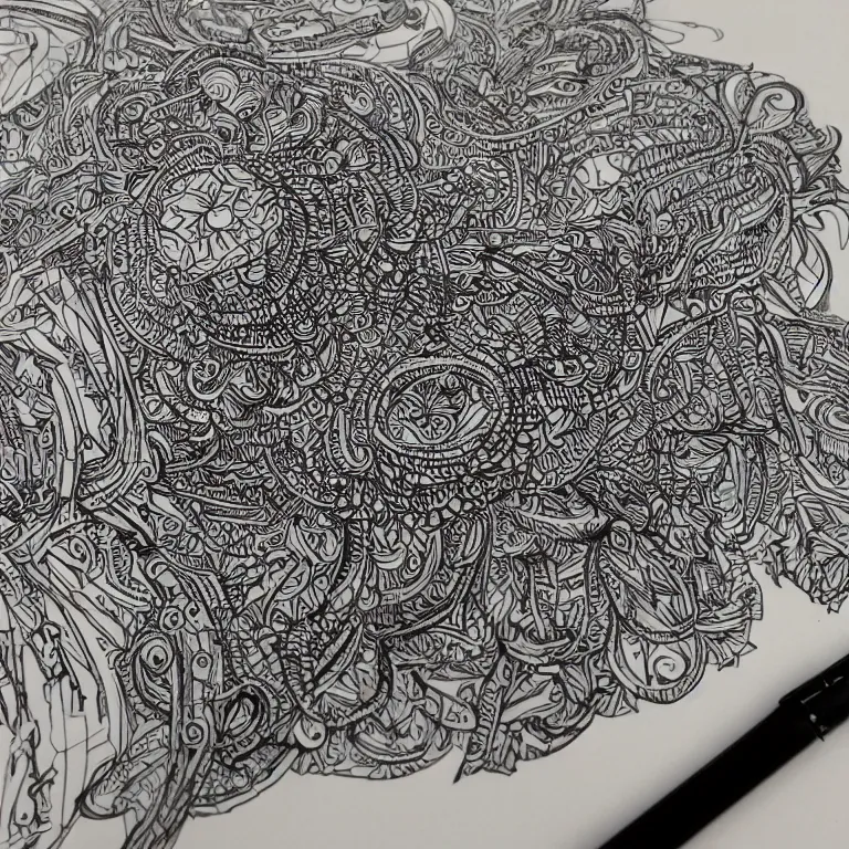 Prompt: notebook doodle extremely intricate hyper detailed linework pen and paper