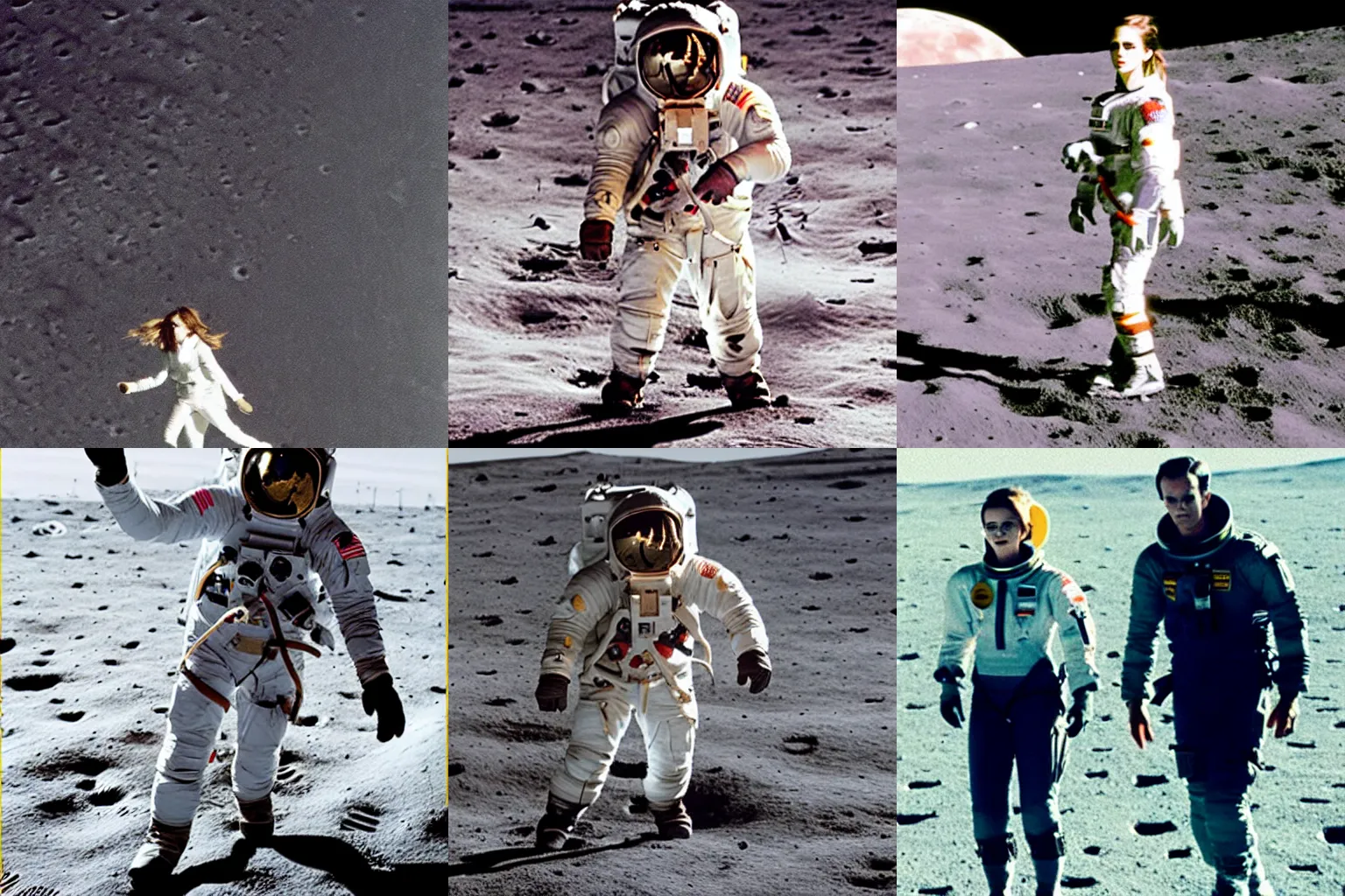 Prompt: Emma Watson walking on the moon in zero gravity