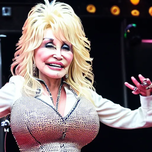 Image similar to dolly parton on the dj decks