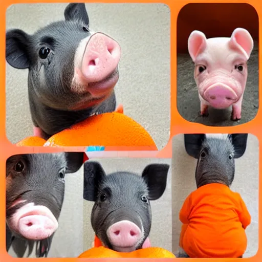 Image similar to cute mini pig using orange inmate clothes