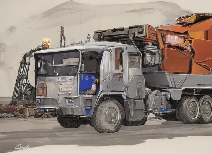 Prompt: star wars style garbage truck, concept art by ralph mcquarrie