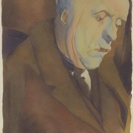 Image similar to Weary doctor. Watercolor. 1930s.