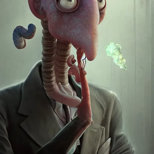 Prompt: hyperrealistic mixed media image squidward tentacles, stunning 3 d render inspired art by greg rutkowski and xiang duan and thomas eakes, smoking a cigarette,