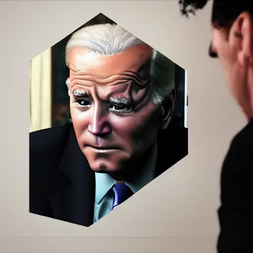 Image similar to Joe Biden sniffing Michael Jackson's hair, photorealistic, 8k, unreal engine, highly detailed