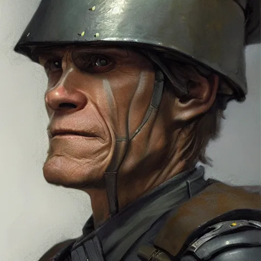Prompt: Willem Dafoe as a soldier, closeup character art by Donato Giancola, Craig Mullins, digital art, trending on artstation