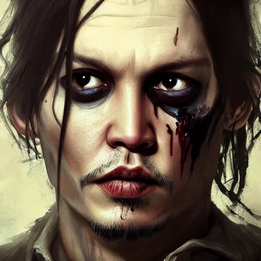 Image similar to portrait of young johnny depp as a zombie, 7 days to die zombie, fine art, award winning, intricate, elegant, sharp focus, cinematic lighting, highly detailed, digital painting, 8 k concept art, art by guweiz and z. w. gu, masterpiece, trending on artstation, 8 k