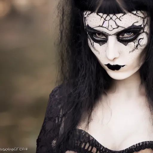 Prompt: photograph portrait of a goth girl, intricate detail, sigma 85mm f/1.4, 4k, depth of field, high resolution, 4k, 8k, hd