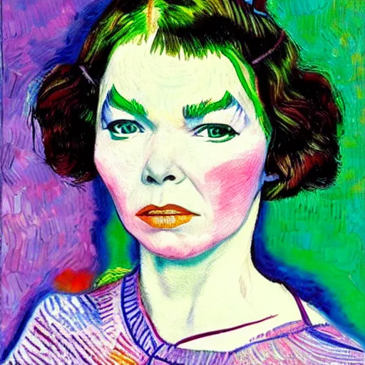 Prompt: very very very detailed and colorful portrait of bjork, painted by van gogh, beautiful