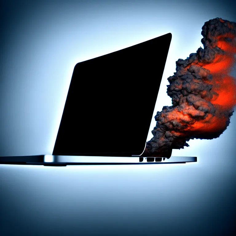 Image similar to a photo portrait of a macbook disintegrating in smoke particles, cinematic photography, smoke rising like clouds, photorealism, canon 5 d, 5 0 mm lens, super resolution, cgi, volumetric lighting & shadows, hyper detailed, 8 k, unreal engine,