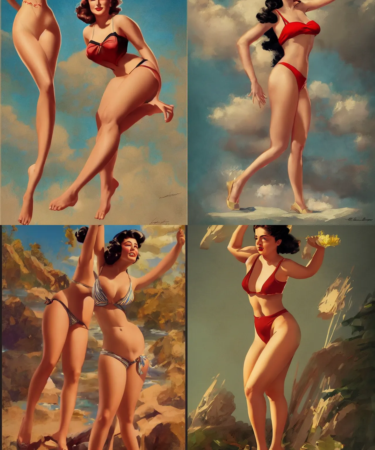 Prompt: epic full body portrait of goddess Leni Robredo in a bikini pinup style by Gil Elvgren, standing up, elegant, digital painting, trends on artstation, concept art