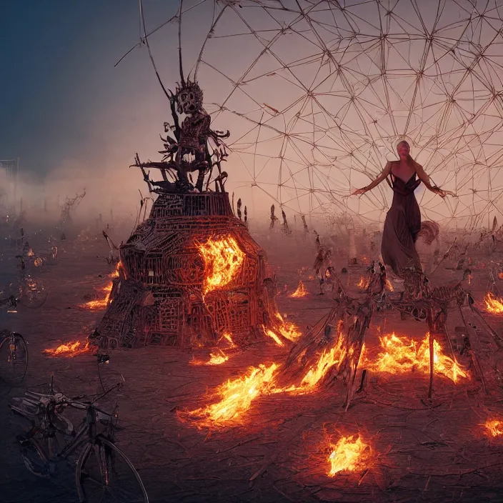 Image similar to BURNING MAN. Charlize Theron. intricate artwork. by Tooth Wu, wlop, beeple, dan mumford. octane render, trending on artstation, greg rutkowski very coherent symmetrical artwork. cinematic, hyper realism, high detail, octane render, 8k, iridescent accents