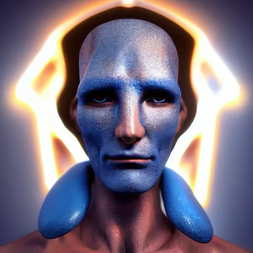 Image similar to character design humanoid by ahmet atil akar, profile portrait, cyberpunk street goon, concept art character modeling, cyberpunk fashion, with body made of blue lava and fire, marvelous designer, z brush, maya, digital 3 d, 4 k, epic size, epic scale, ultra detailed digital art, furry art, macro art, furaffinity, deviantart, realistic