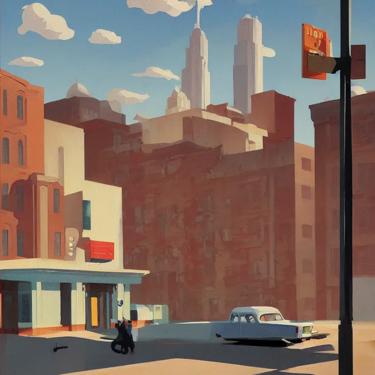 Prompt: morning flood in an empty city, , painted by Edward Hopper, painted by James Gilleard, airbrush