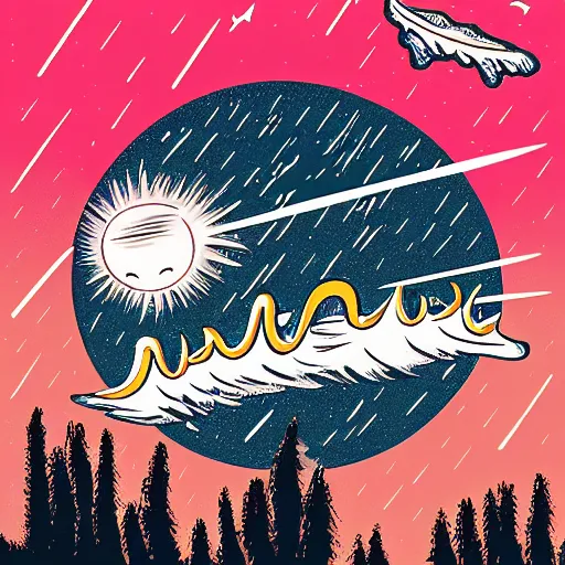 Image similar to ilya kuvshinov, mcbess illustration of an amazing meteor shower