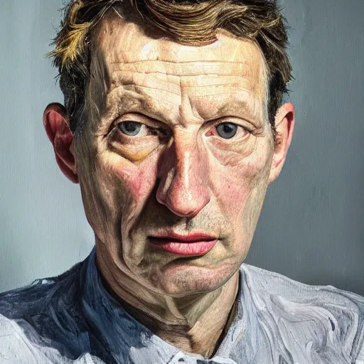 Image similar to high quality high detail painting by lucian freud, hd, portrait of nick swinmurn, photorealistic lighting