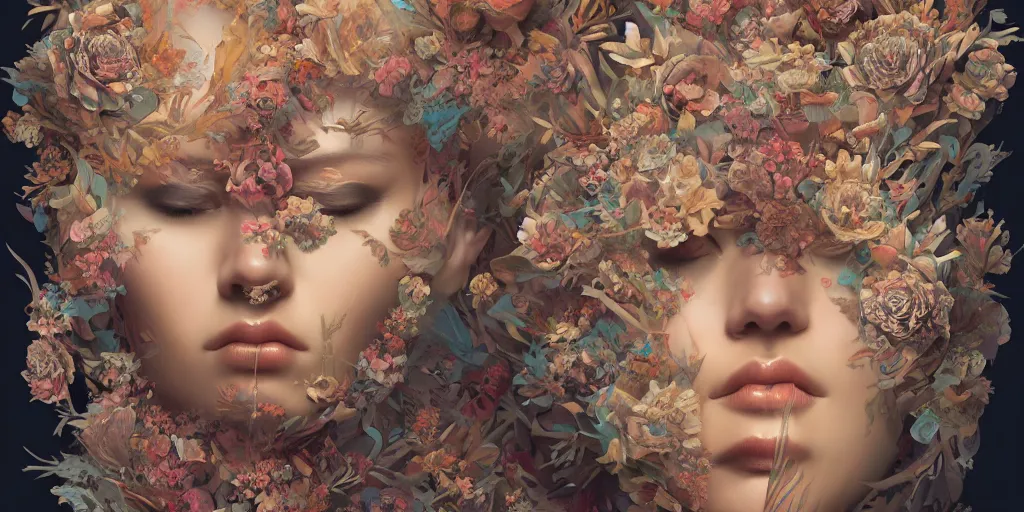 Image similar to breathtaking detailed concept art painting kaleidoscope art deco pattern of blonde faces goddesses amalmation flowers, by hsiao - ron cheng, bizarre compositions, exquisite detail, extremely moody lighting, 8 k