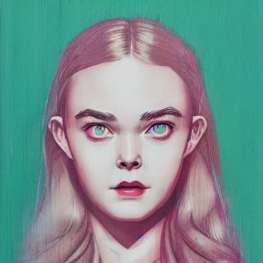 Image similar to Elle Fanning transcending into artificial intelligence picture by Sachin Teng, asymmetrical, dark vibes, Realistic Painting , Organic painting, Matte Painting, geometric shapes, hard edges, graffiti, street art:2 by Sachin Teng:4