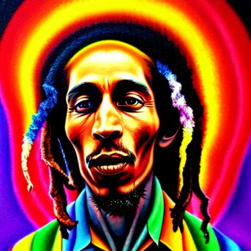 Prompt: an extremely psychedelic portrait of bob marley, surreal, lsd, face, detailed, intricate, elegant, lithe, highly detailed, digital painting, artstation, concept art, smooth, sharp focus, illustration