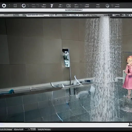 Image similar to Three old ladies shouting into a shower head, unreal engine, high detail