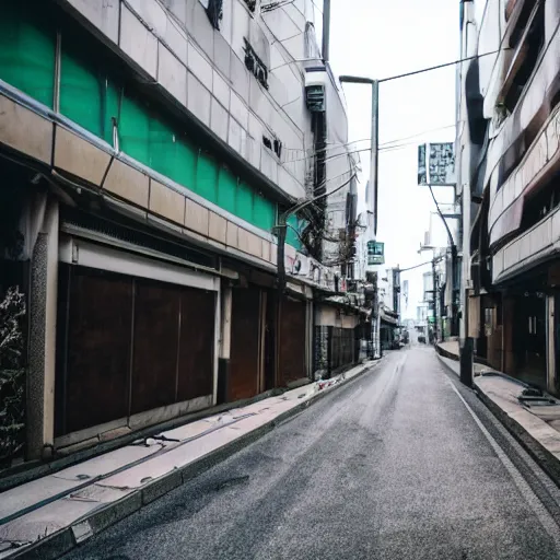 Prompt: abandoned street of tokyo