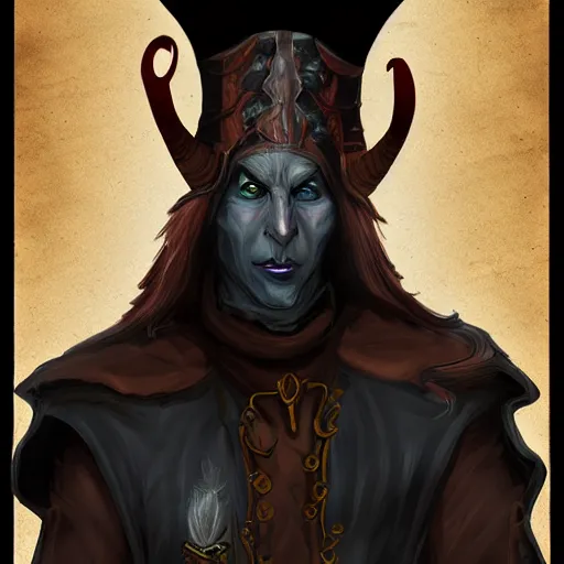 Image similar to tiefling sorcerer, underdark manor, antagonist, digital art, dungeons & dragons