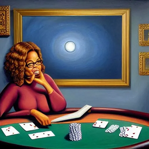 Prompt: oprah playing poker painting by vladimir kush