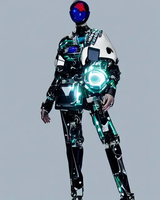 Image similar to leaked screenshot of Balenciaga campaign for the year 2032, cybernetic fashion