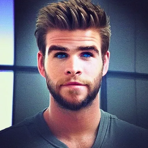 Image similar to “a realistic detailed photo of a guy who is an attractive humanoid who is half robot and half humanoid, who is a male android, Liam Hemsworth, shiny skin, posing like a statue, blank stare”