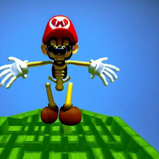 Prompt: A skeleton in the game Super Mario 64, unreal engine