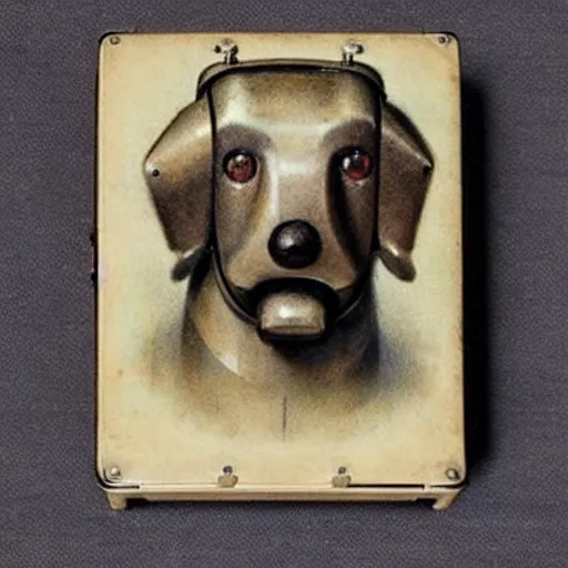 Image similar to (((((1950s robot box shaped k9 dog. muted colors.))))) by Jean-Baptiste Monge !!!!!!!!!!!!!!!!!!!!!!!!!!!