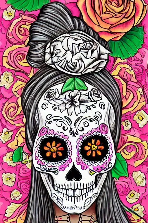 Image similar to Illustration of a sugar skull day of the dead girl, art by fantan magee