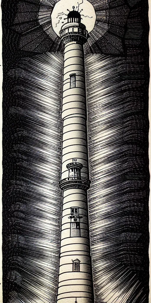 Image similar to an epic lighthouse radiates a unique canto'as above so below'while being ignited by the spirit of haeckel and robert fludd, breakthrough is iminent, glory be to the magic within, in honor of saturn, painted by ronny khalil