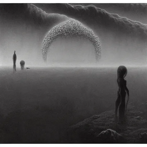 Image similar to halo 2, illustrated by zdzisław beksinski