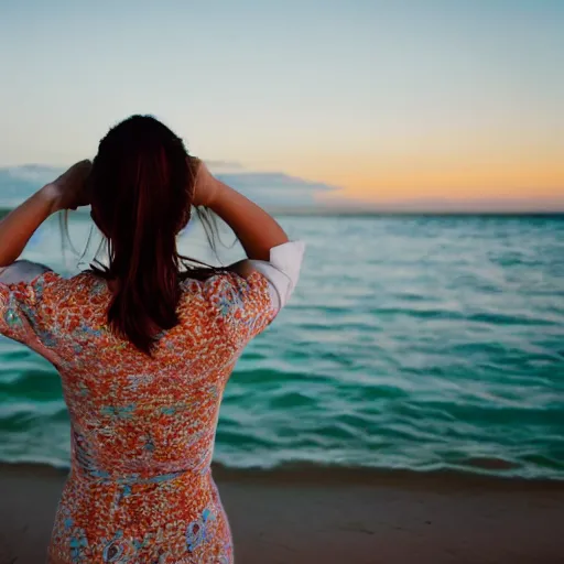 Image similar to hi resolution of woman's back as she faces the ocean