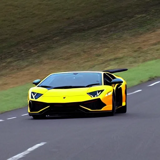 Prompt: stephen hawking racing a lamborghini, epic, fast, blurry,