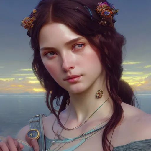 Image similar to perfectly - centered photo - realistic goddess, lifelike, highly detailed, professional digital painting, unreal engine 5, photorealism, hd quality, 8 k resolution, cinema 4 d, 3 d, cinematic, art by artgerm and greg rutkowski and alphonse mucha and loish and wlop