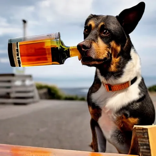 Image similar to photo of a drunk dog with a bottle of whisky, file photo, united press international