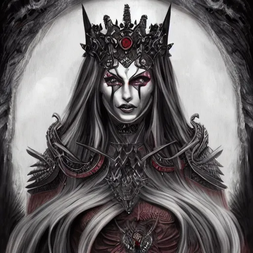 Image similar to queen of hell, highly detailed, full body, digital painting, concept art, zeronis, smooth, sharp focus, illustration