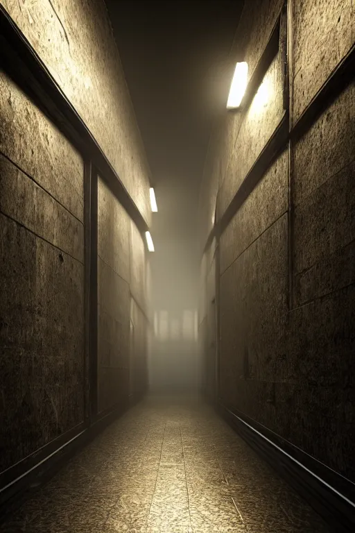 Prompt: pitch black hallways and corridors like a giant body, dark, moody, hyper-realistic environment,Epic concept art. bokeh, Octane render and Unreal Engine