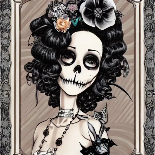 Image similar to anime manga skull portrait young woman skeleton, betty boop, intricate, elegant, highly detailed, digital art, ffffound, art by JC Leyendecker and sachin teng