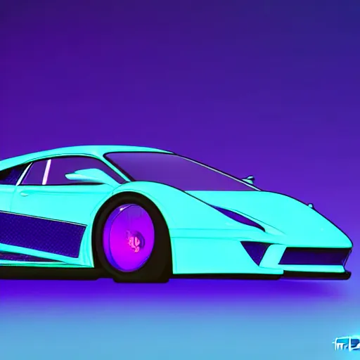 Prompt: a supercar in a dark studio room, vaporwave theme. Microscopic view. Tanzanite, Opal, Kunzite paintjob. in the style of artgerm.