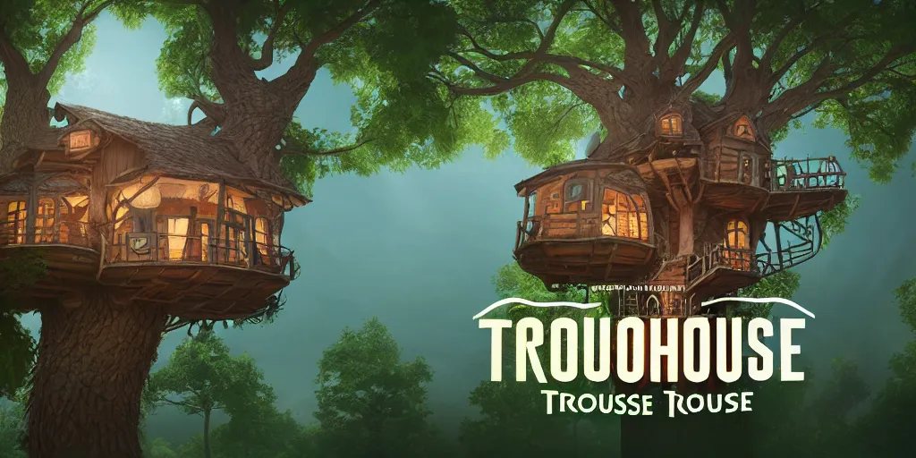 Image similar to treehouse logo, cute, illustration, digital art, highly detailed, photorealistic, octane render, 8 k, unreal engine 5, trending on artstation