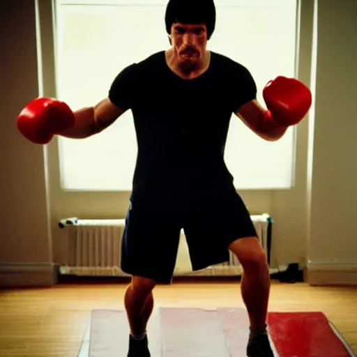 Prompt: rocky balboa training to play playstation