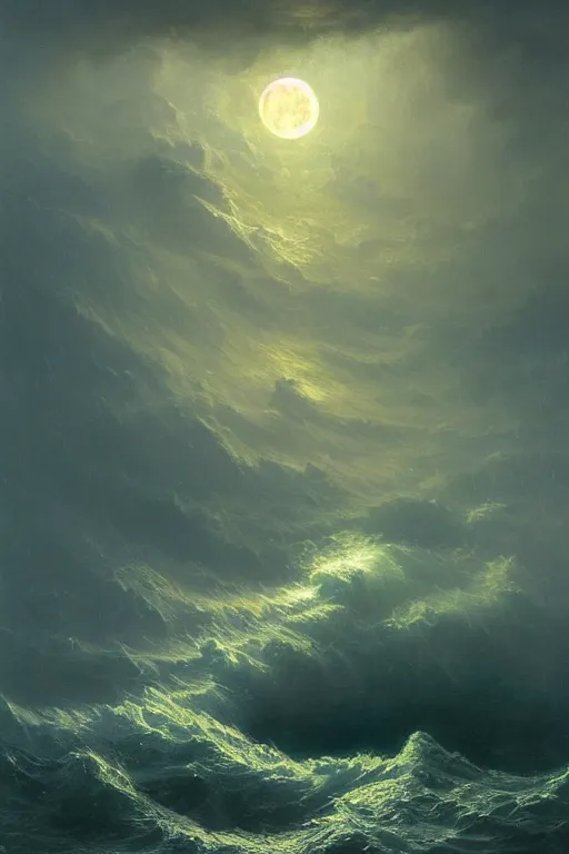 Image similar to A stunning detailed Shoggoth by Tomasz strzalkowski and Ivan Aivazovsky, stormy ocean, beautiful lighting, full moon, detailed swirling water tornado, artstation