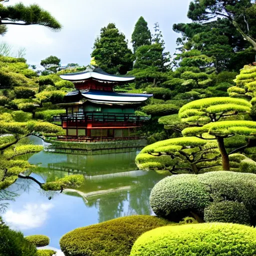 Prompt: a japanese garden with imperial houses