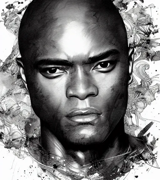 Image similar to portrait of anderson silva, pen and ink, intricate line drawings, by craig mullins, ruan jia, kentaro miura, greg rutkowski, loundraw