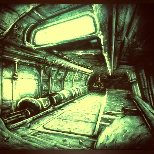 Image similar to shipwrecked soviet submarine interior, polaroid, cinematic Eastman 5384 film, dark fantasy, intricate, smooth, artstation