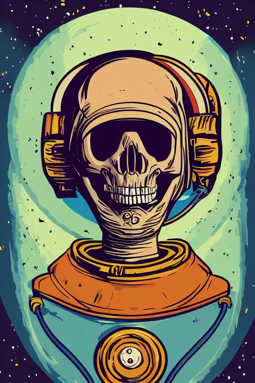 Image similar to portrait of a astronaut skeletor, art by steve simpson, sticker, colorful, illustration, highly detailed, simple, smooth and clean vector curves, no jagged lines, vector art, smooth